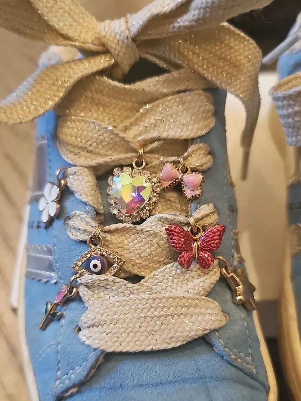 Blue Suede Casual Sneakers with Charm Accents Size 13
